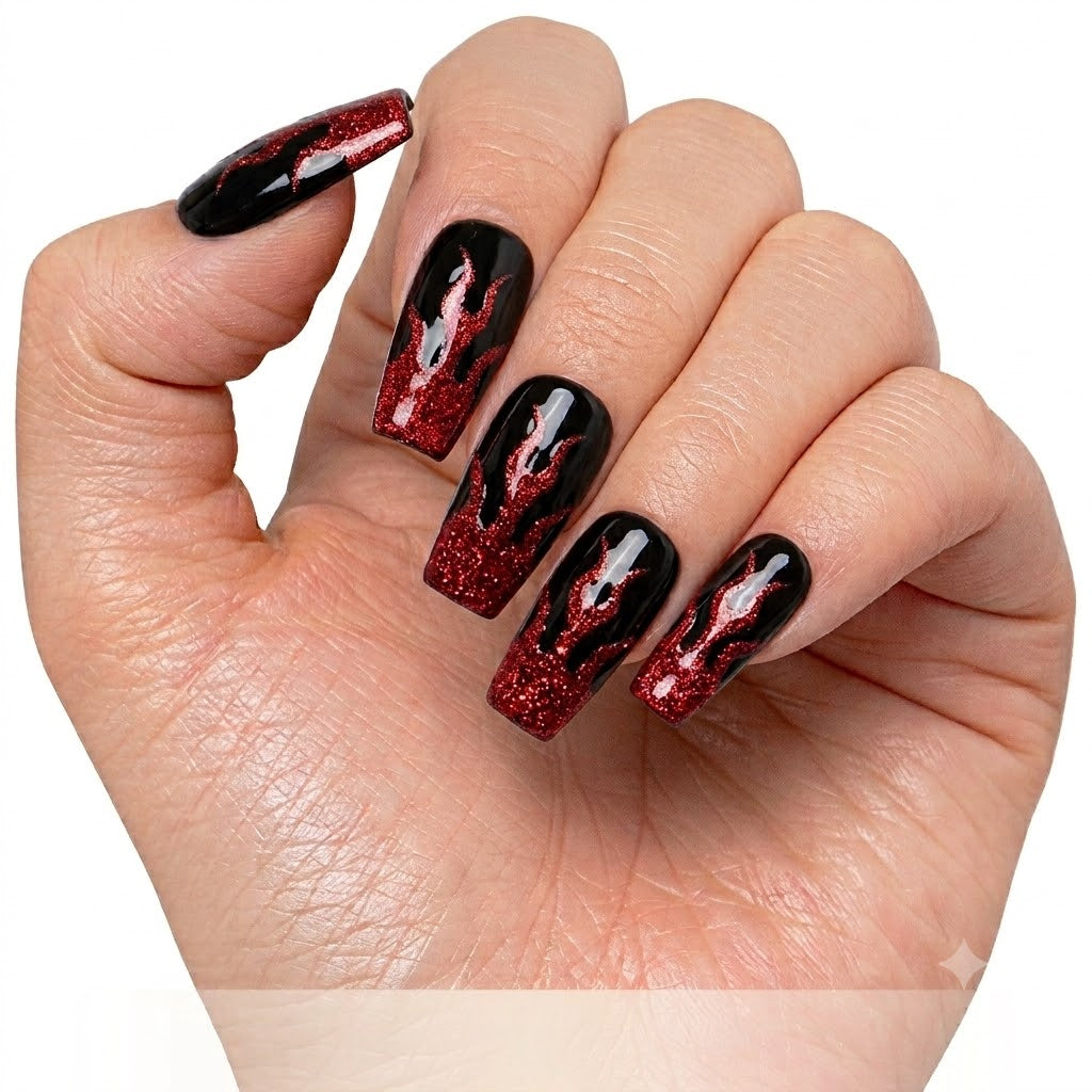 Blazing Flame Handmade Nail Art