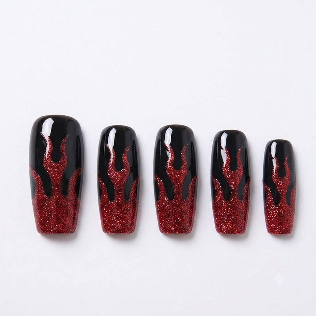 Blazing Flame Handmade Nail Art