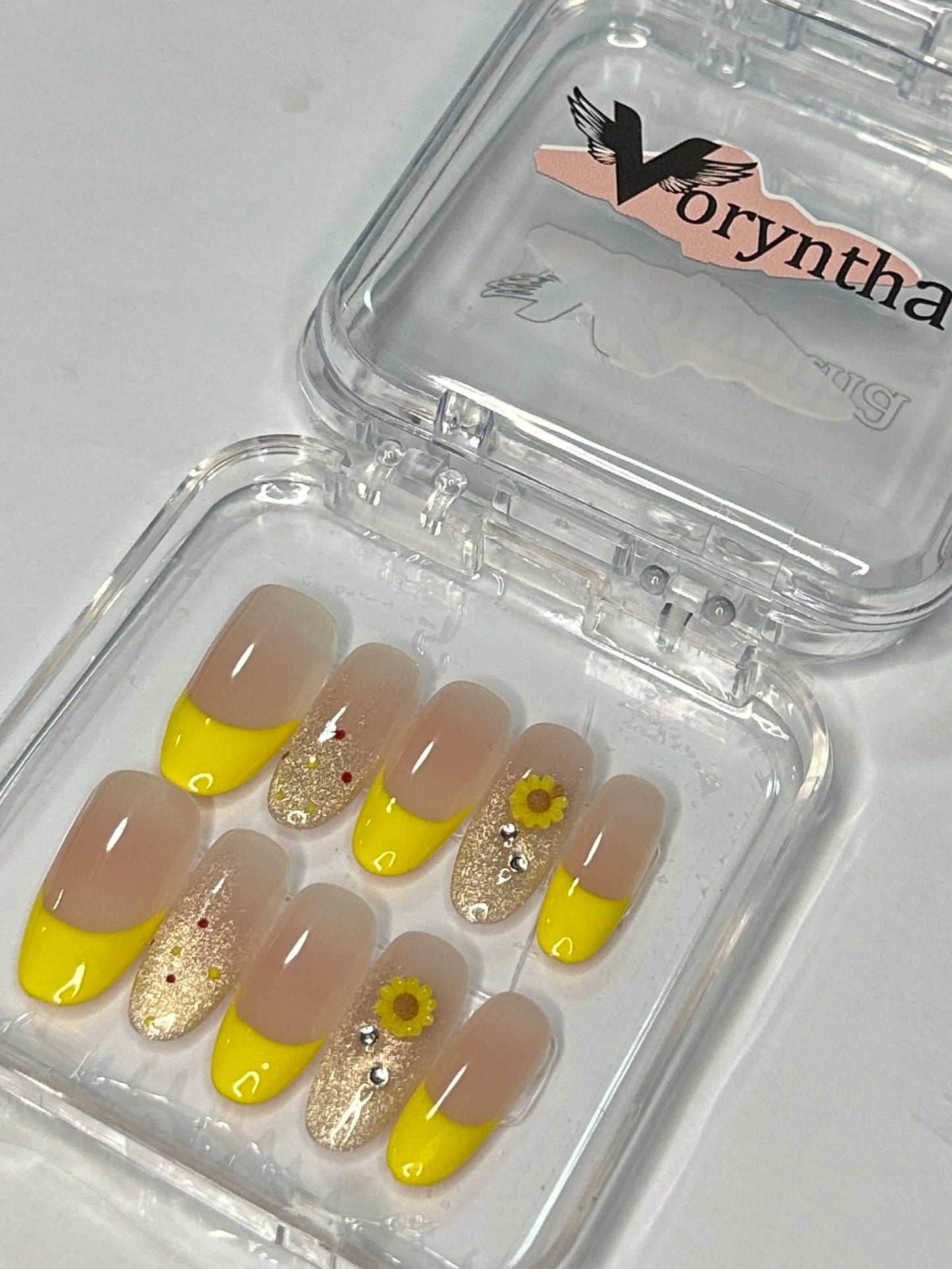 Sunflower Basket Handmade Pointed Nail Art