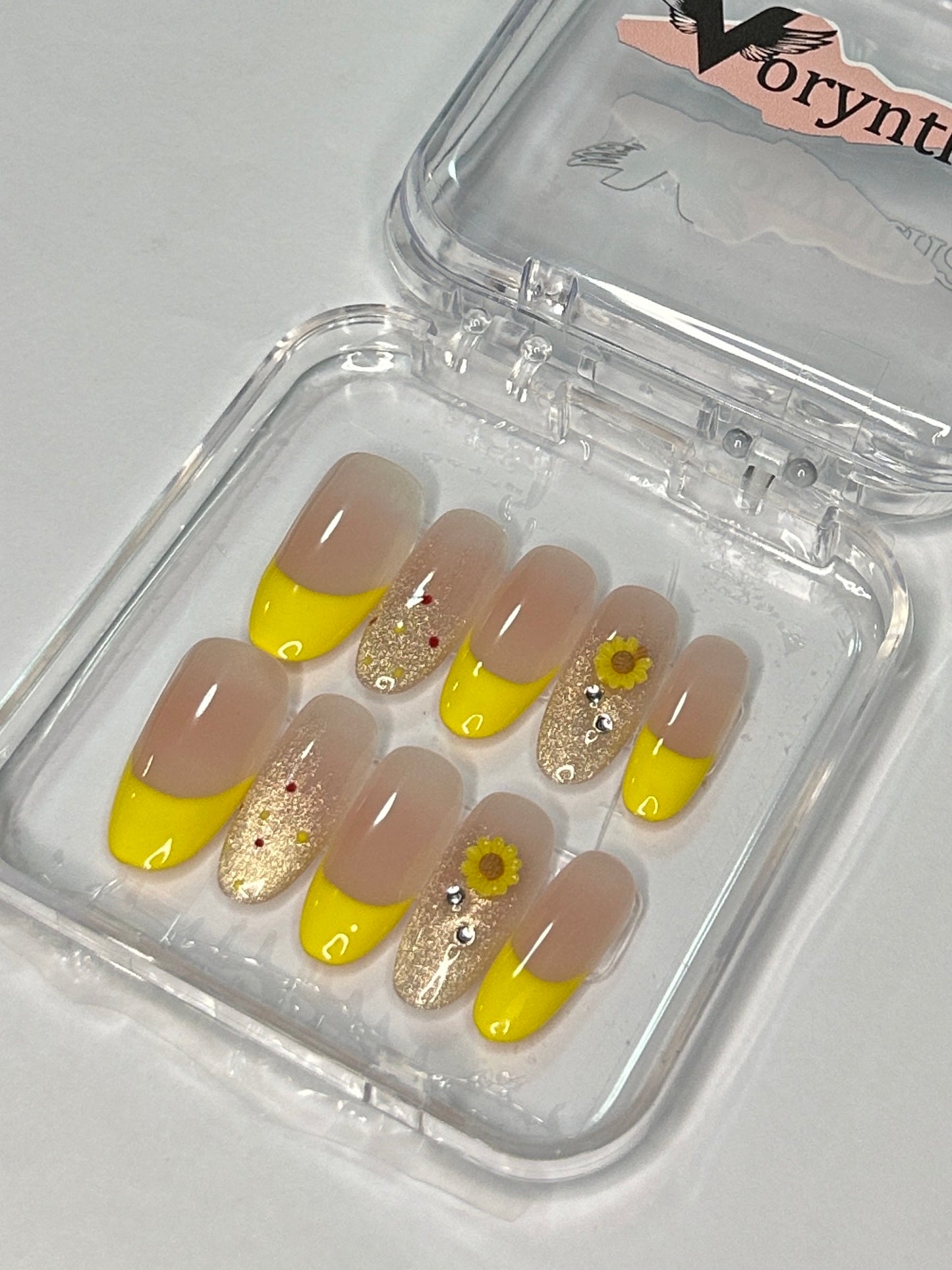 Sunflower Basket Handmade Pointed Nail Art
