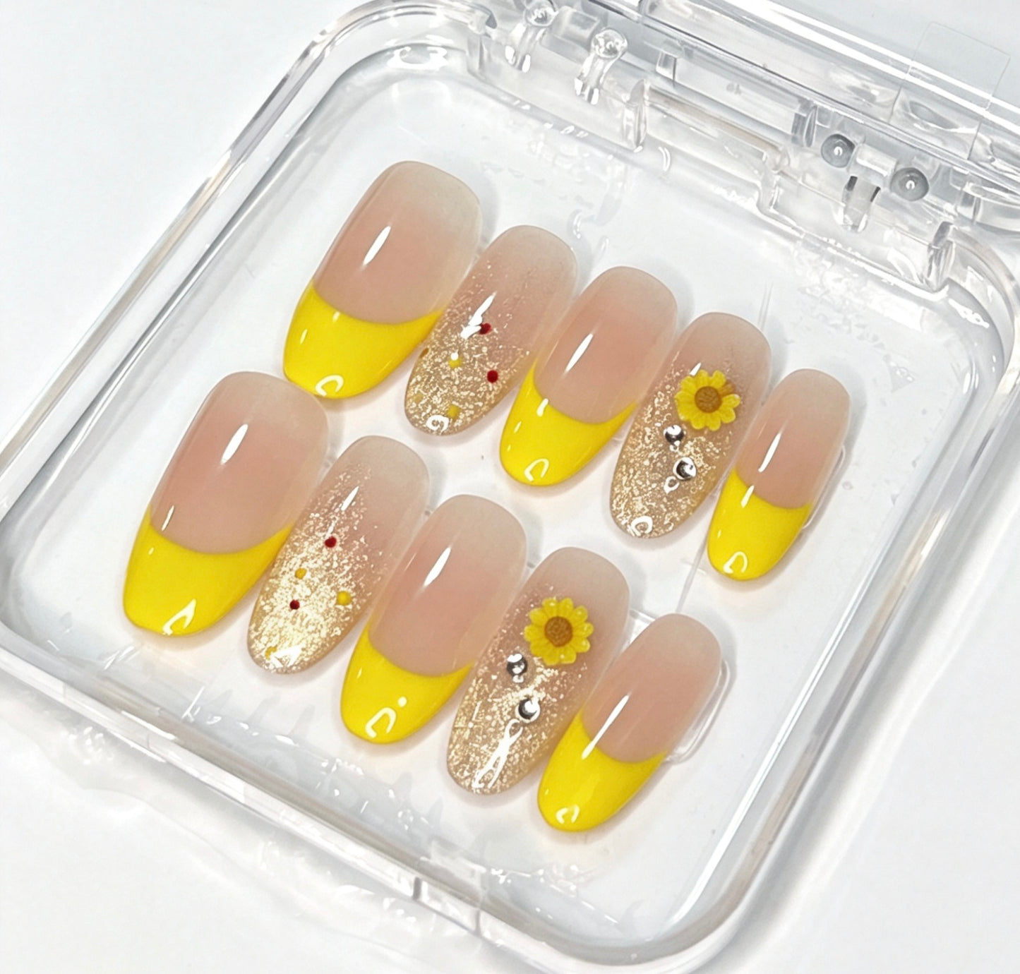 Sunflower Basket Handmade Pointed Nail Art