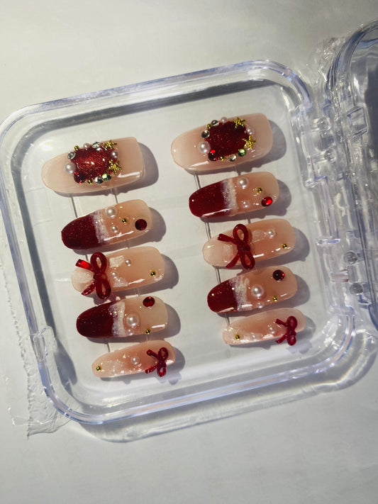 10-pack of 3D oval reusable hand-pressed nail stickers – Reusable 3D acrylic gel holiday party nail art