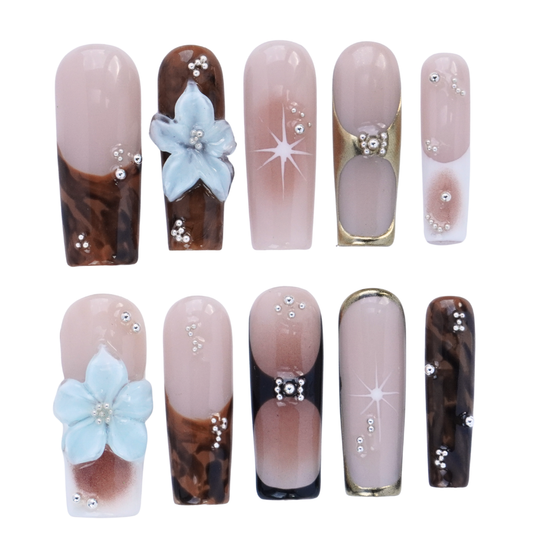 Earthy Elegance Floral Nails