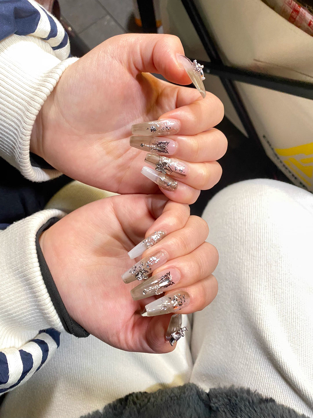 Handmade 3D Butterfly Stiletto False Nails – Press-On Nails for Easy Wear