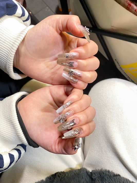 Handmade 3D Butterfly Stiletto False Nails – Press-On Nails for Easy Wear