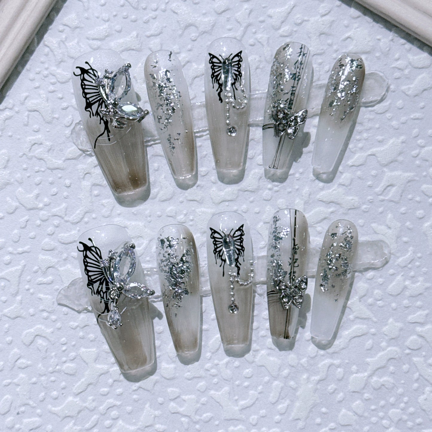 Handmade 3D Butterfly Stiletto False Nails – Press-On Nails for Easy Wear