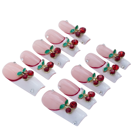 Sweet Cherry French Tip Nails