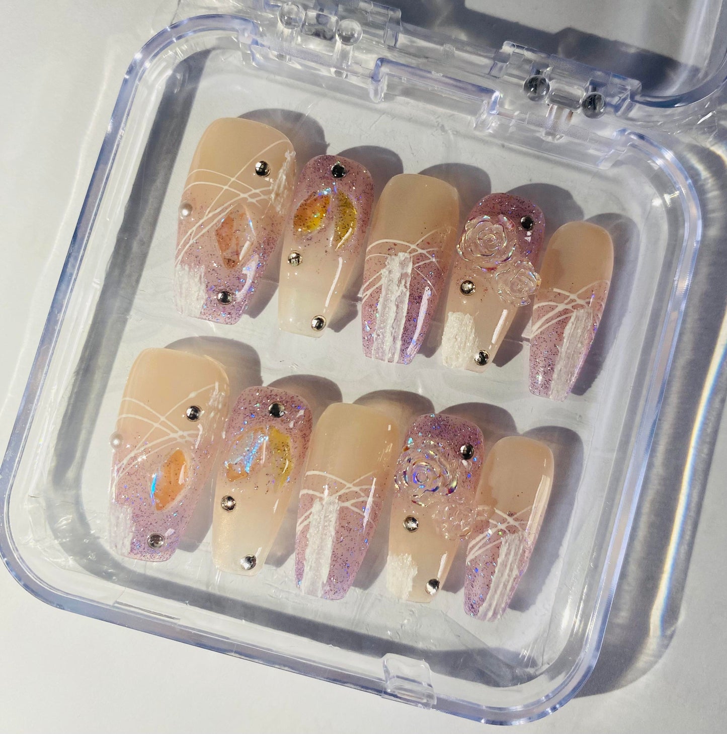 10-pack of 3D oval reusable hand-pressed nail stickers – Reusable 3D acrylic teardrop nail art