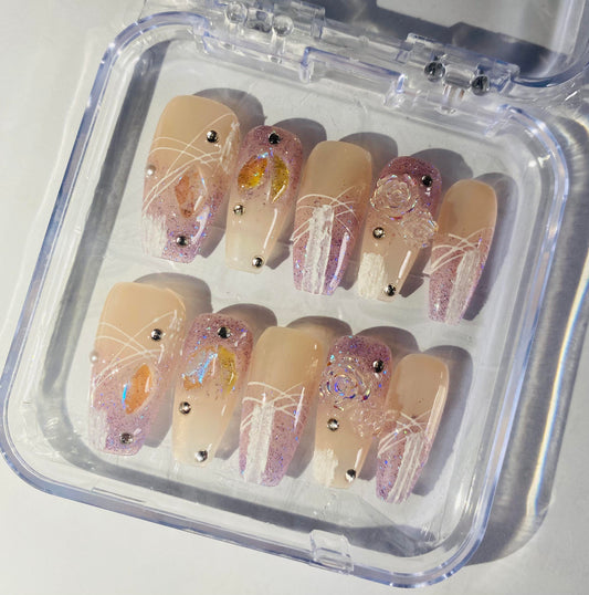 10-pack of 3D oval reusable hand-pressed nail stickers – Reusable 3D acrylic teardrop nail art