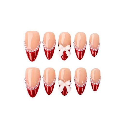 Festive Pearl & Bow Nails