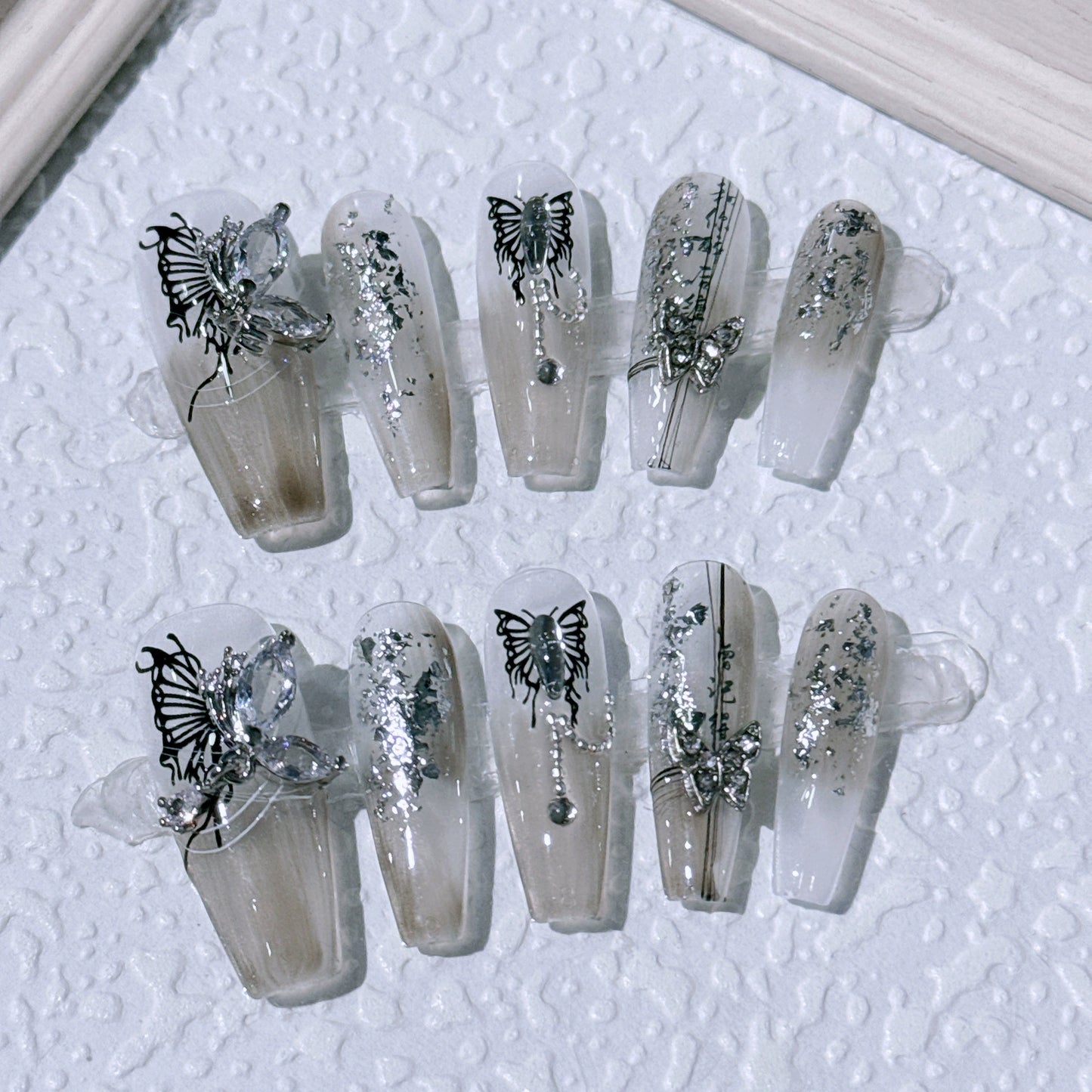 Handmade 3D Butterfly Stiletto False Nails – Press-On Nails for Easy Wear